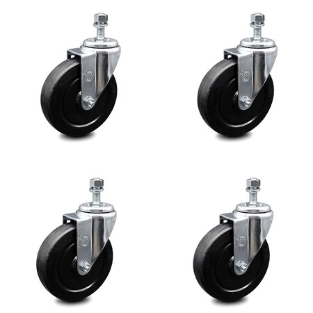 Service Caster 5 Inch Soft Rubber Wheel Swivel 1/2 Inch Threaded Stem Caster Set SCC-TS20S514-SRS-121315-4